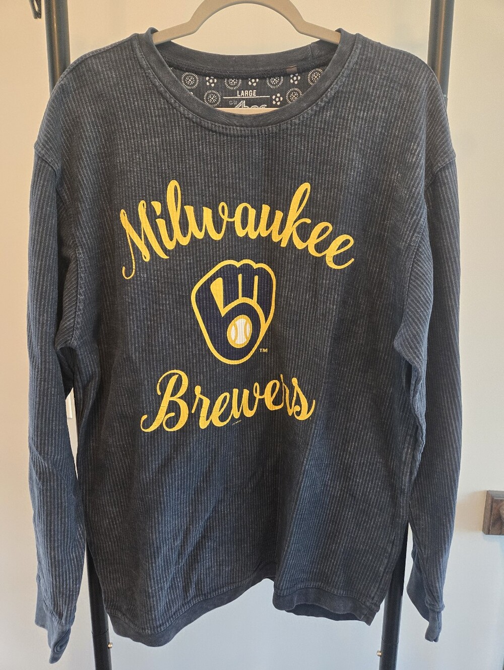 Women’s Milwaukee Brewers G-III 4Her Carl Banks Navy Script Comfy Cord Pullover